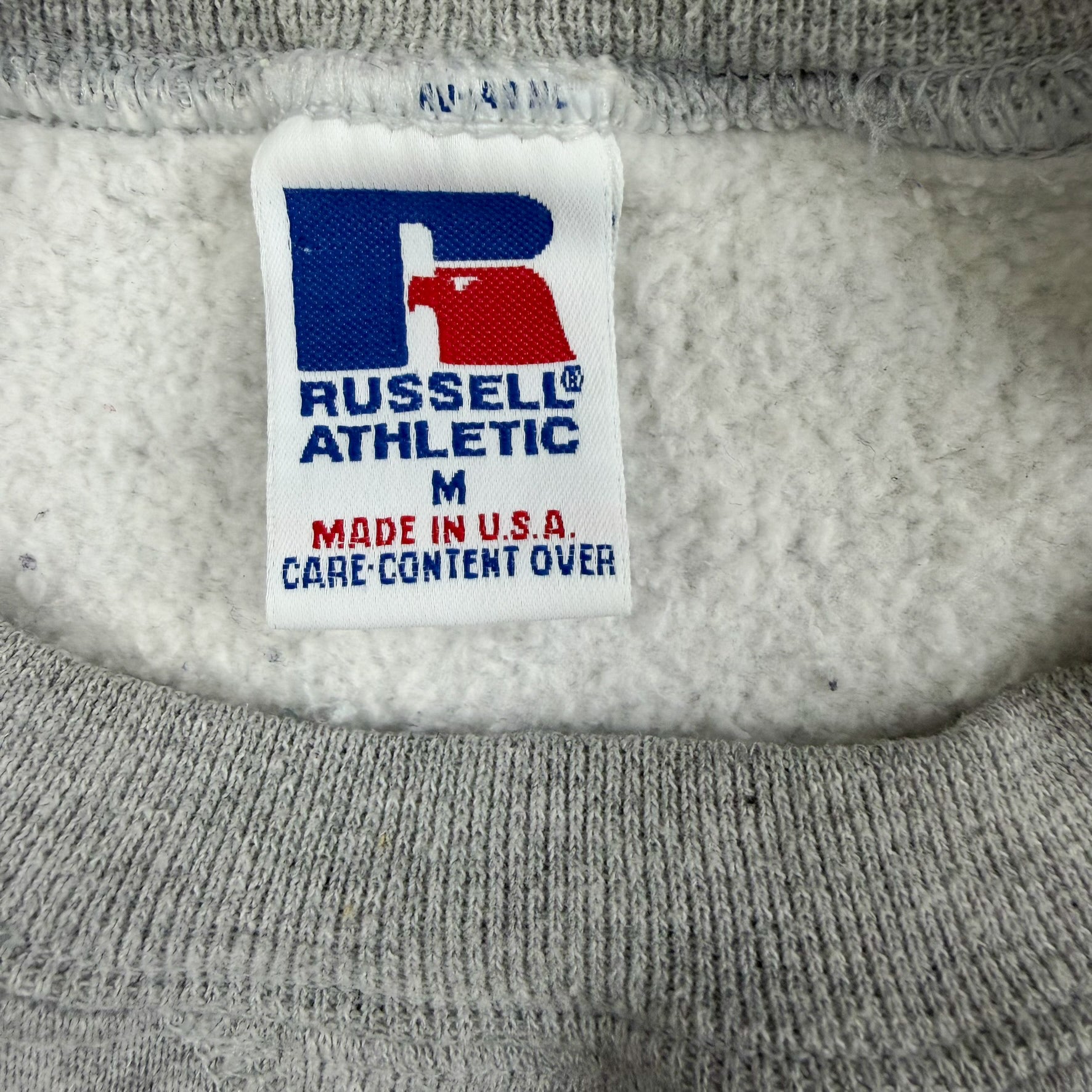 J- Vintage HG Vintage Calgary Embroidered Text Grey Russell Made In USA Crewneck - M