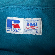J- Vintage HG Vintage Calgary Embroidered Text Teal Russell Made In USA Crewneck - L