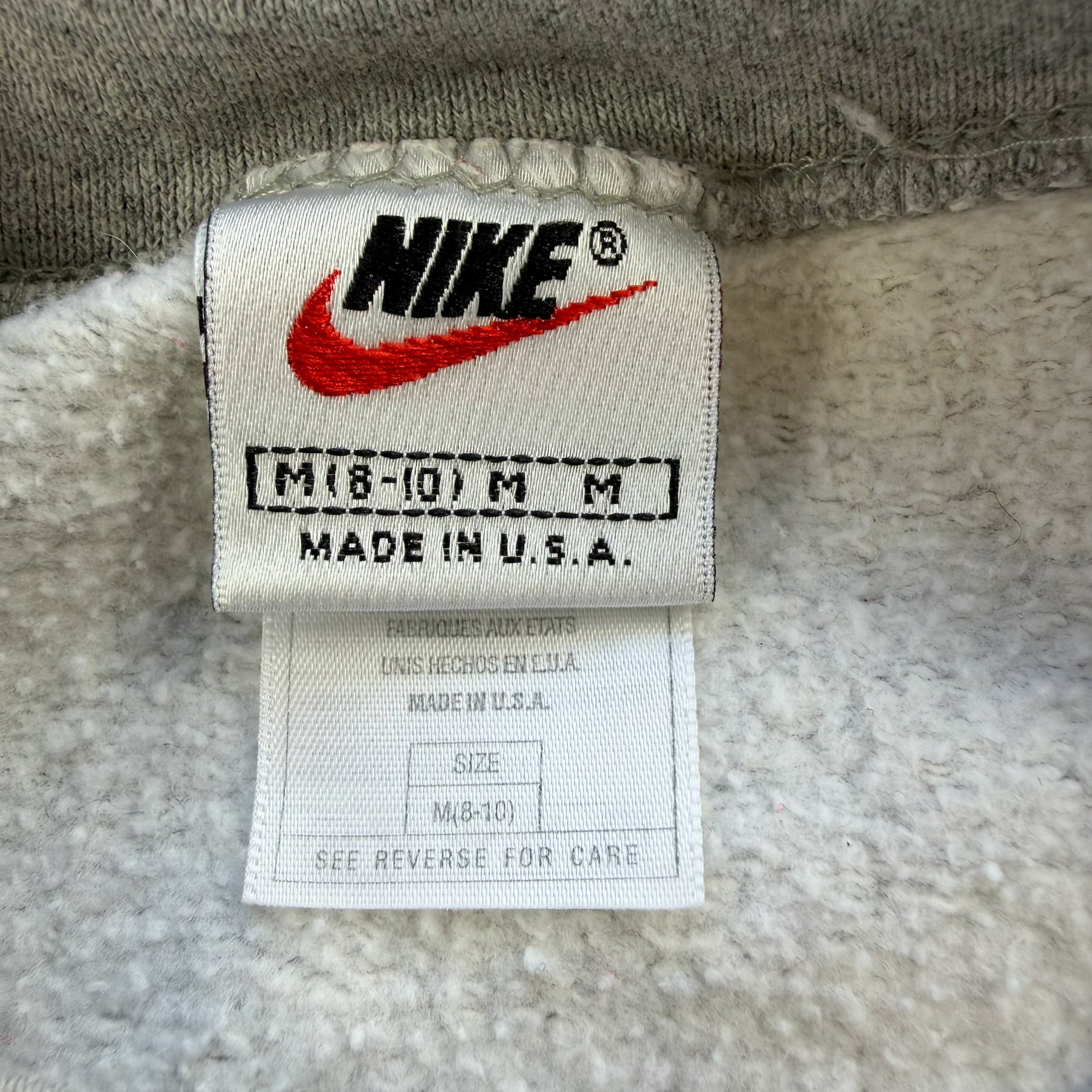 J- Vintage 90s Nike Embroidered Swoosh Made In USA Grey Crewneck - M