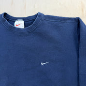 J- Vintage 90s Nike Embroidered Swoosh Made In USA Navy Crewneck - L