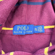 J- Vintage Ralph Lauren Maroon Striped Lightweight Hoodie - 2XL