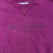 J- Vintage HG Vintage Calgary Embroidered Text Burgundy Russell Made In USA Crewneck - L