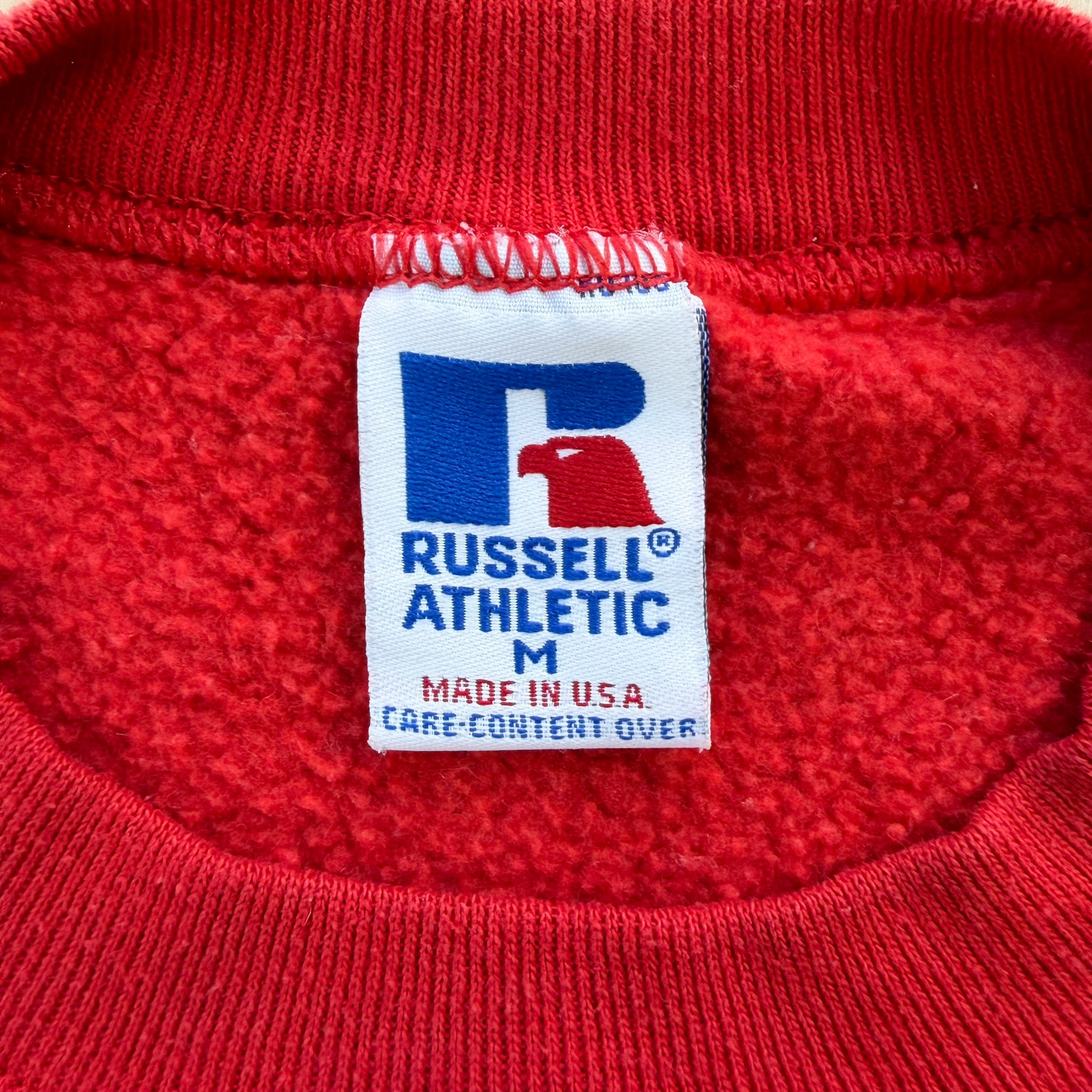 J- Vintage HG Vintage Paris Embroidered Text Red Russell Made In USA Crewneck - M
