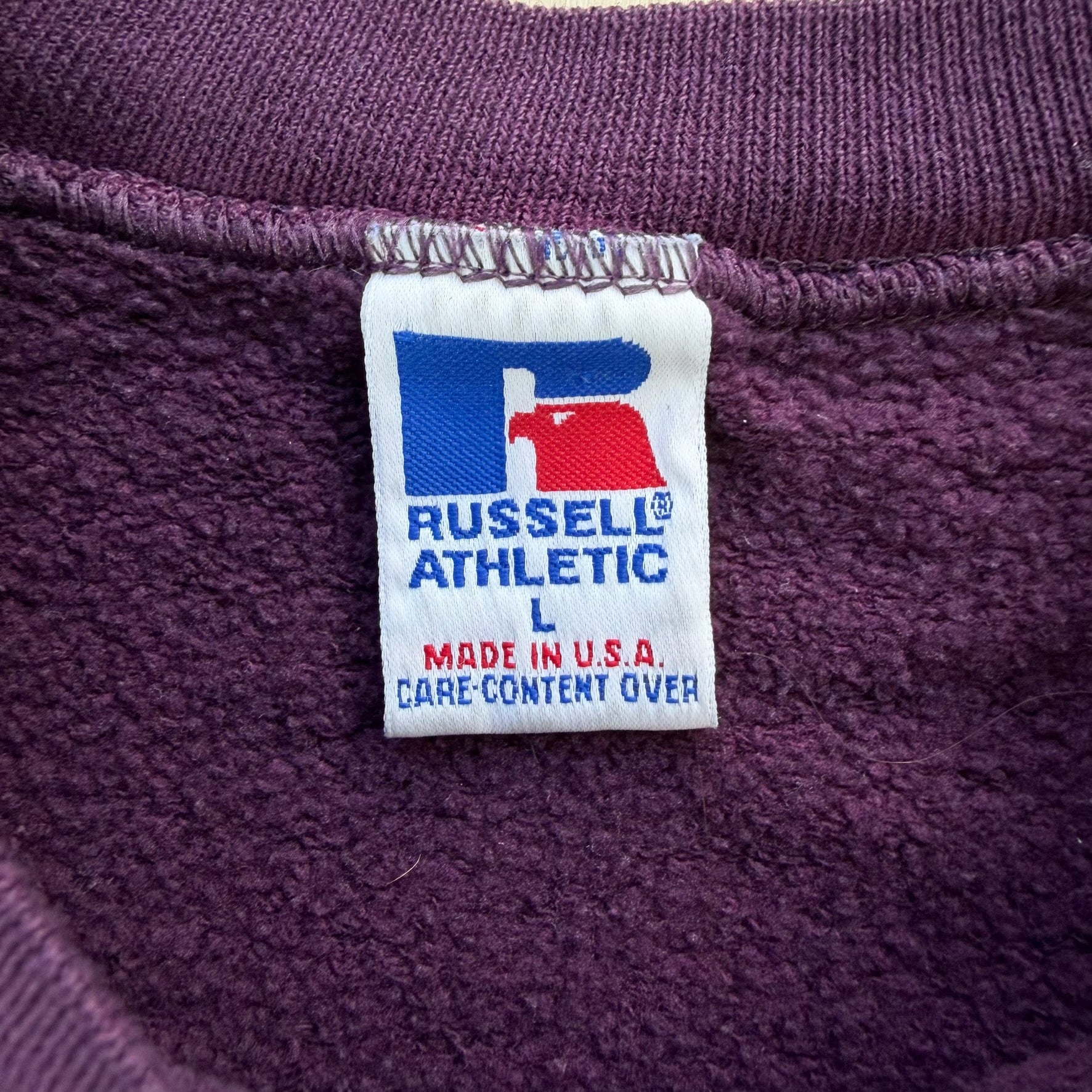 J- Vintage HG Vintage Paris Embroidered Text Purple Russell Made In USA Crewneck - L