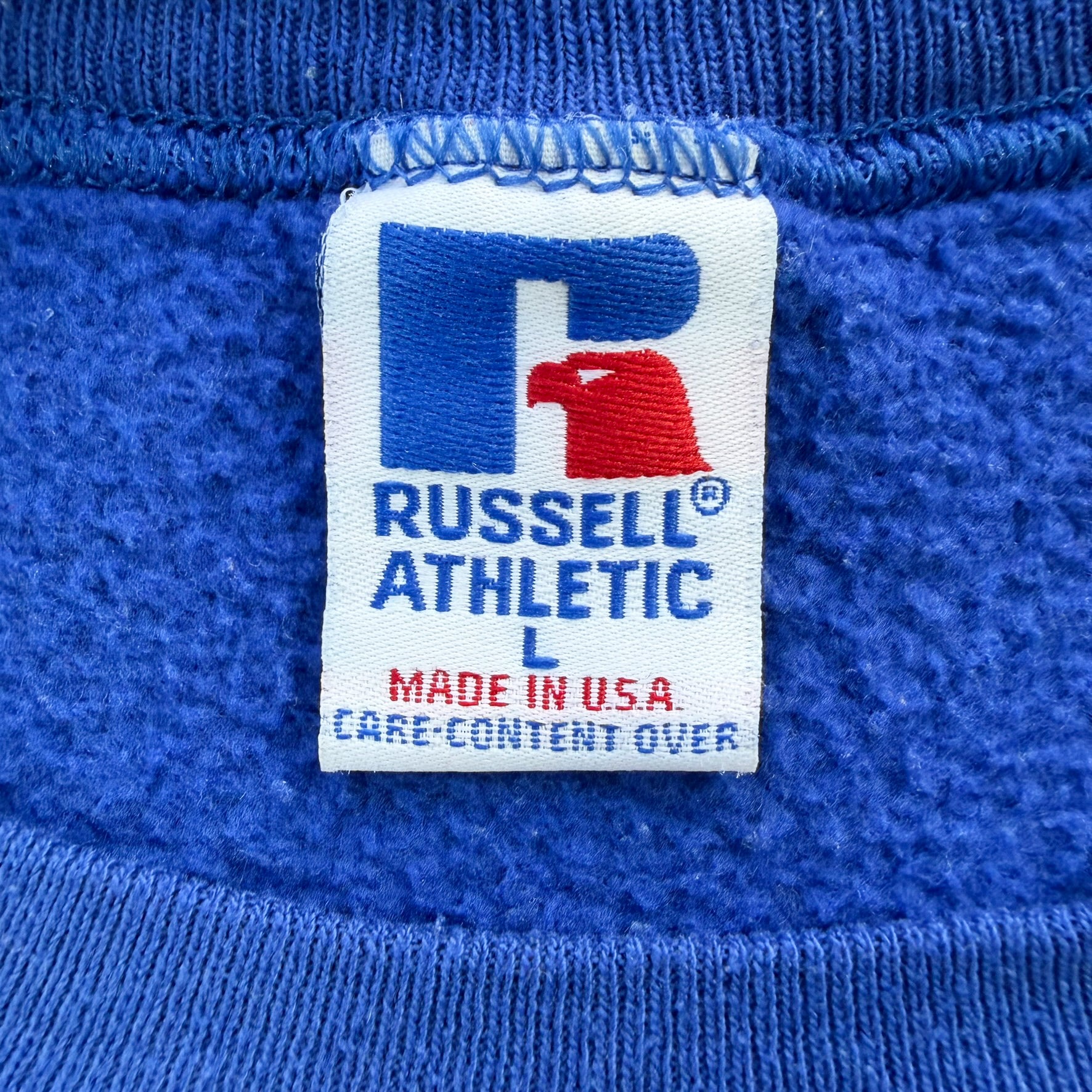 J- Vintage HG Vintage Paris Embroidered Text Blue Russell Made In USA Crewneck - L