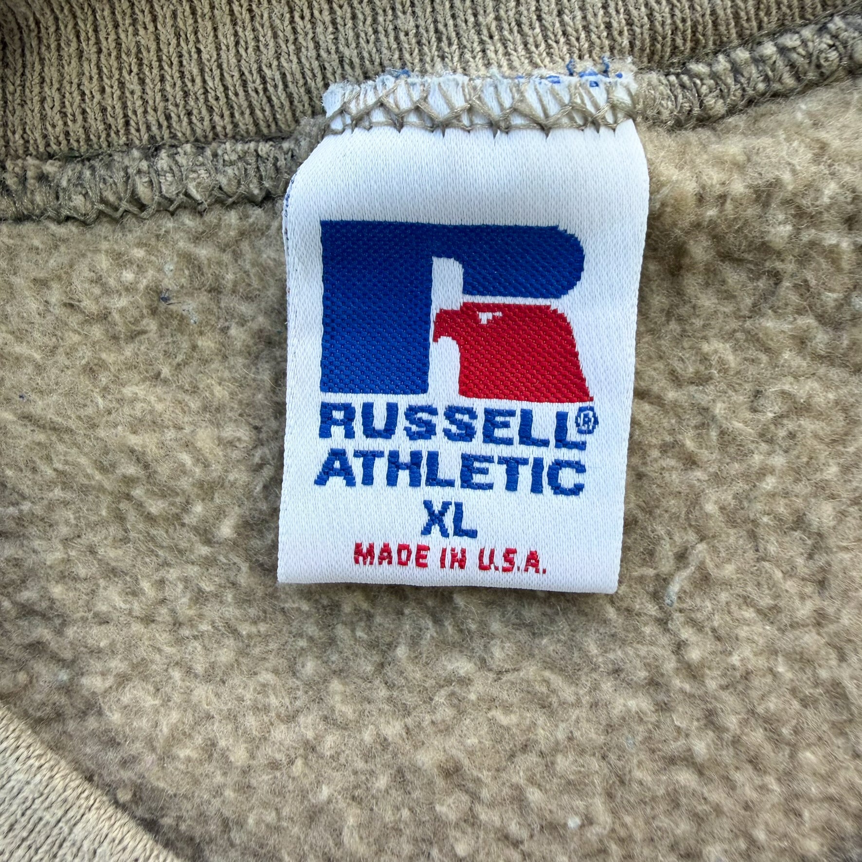 J- Vintage HG Vintage Los Angeles Embroidered Text Tan Russell Made In USA Crewneck - XL