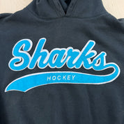 J- Vintage San Jose Sharks NHL Starter Embroidered Chenille Text Hoodie - L