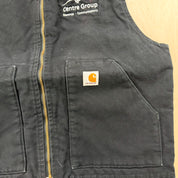 J- Vintage Carhartt Centre Group Embroidered Text Quilt Lined Workwear Vest - L