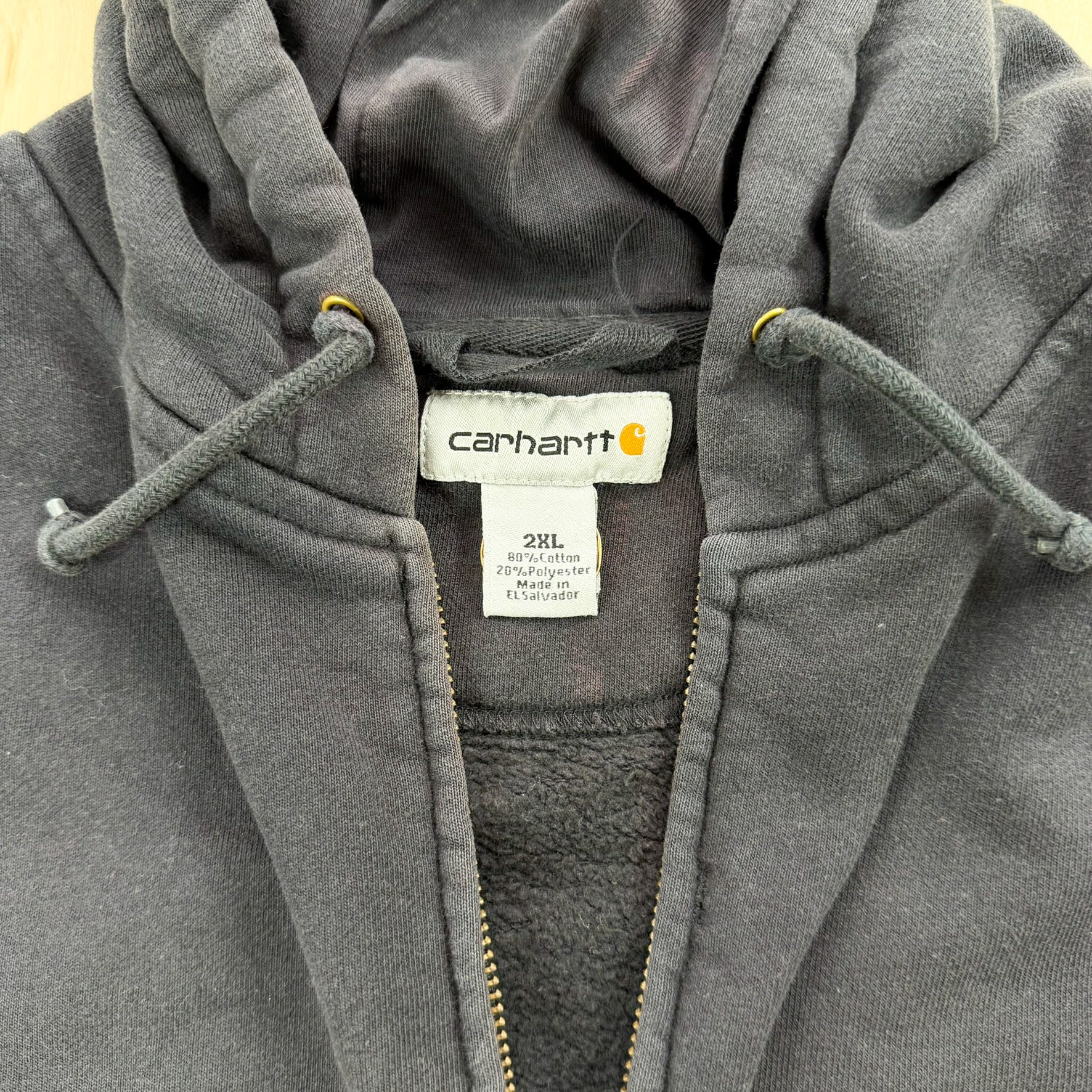 J- Vintage Carhartt Faded Black Zip Up Hoodie - 2XL