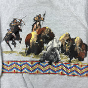 J- Vintage '93 Bison Hunting Graphic Made In USA Crewneck - M