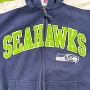 J- Vintage Seattle Seahawks NFL Embroidered Text Zip Up Hoodie - XL