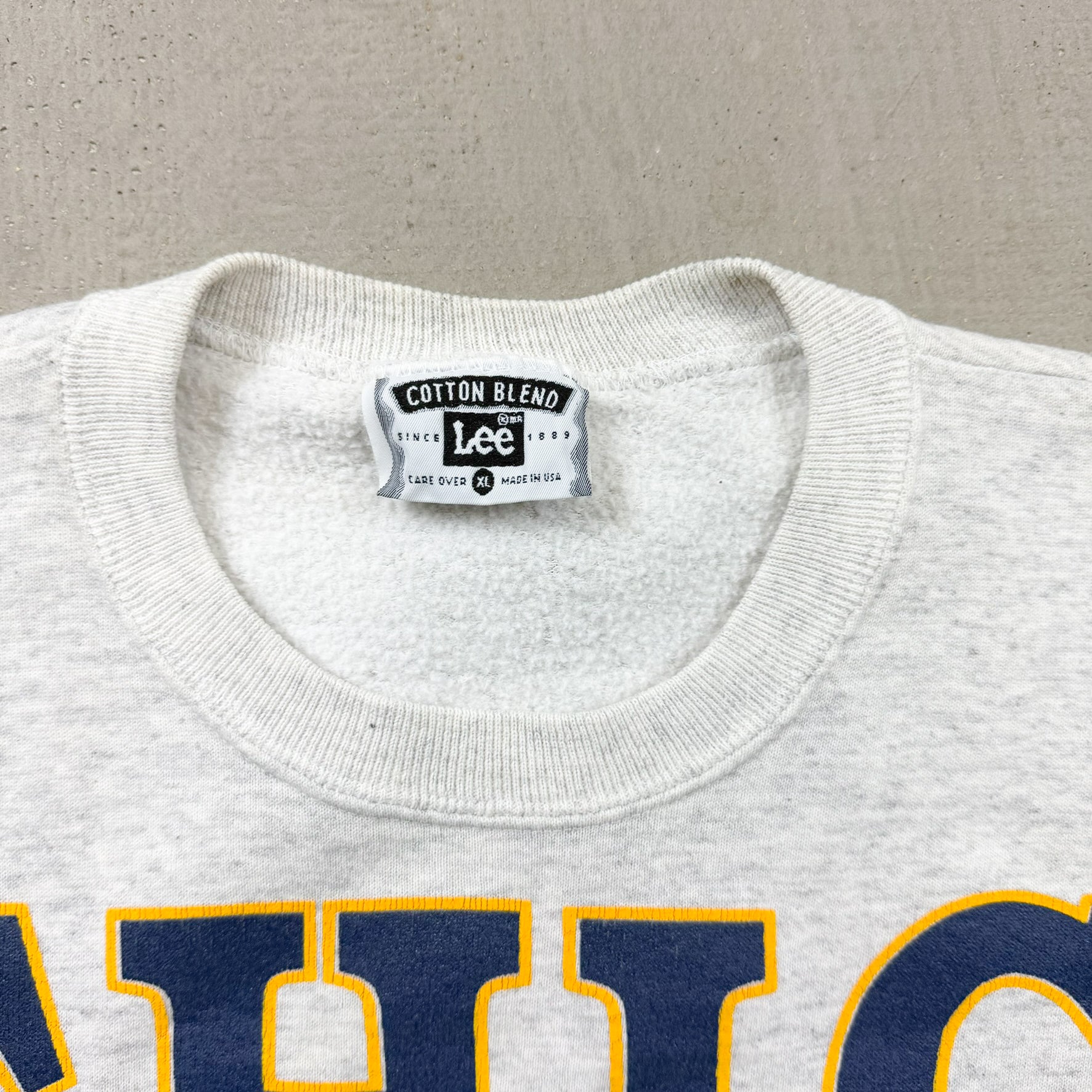 F- Vintage University Of Michigan Wolverines Made In USA Text & Logo Lee Crewneck