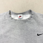 F- Vintage 90s Nike Embroidered Swoosh Grey Made In USA Crewneck
