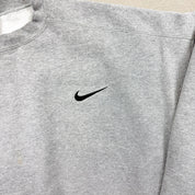 F- Vintage 90s Nike Embroidered Swoosh Grey Made In USA Crewneck