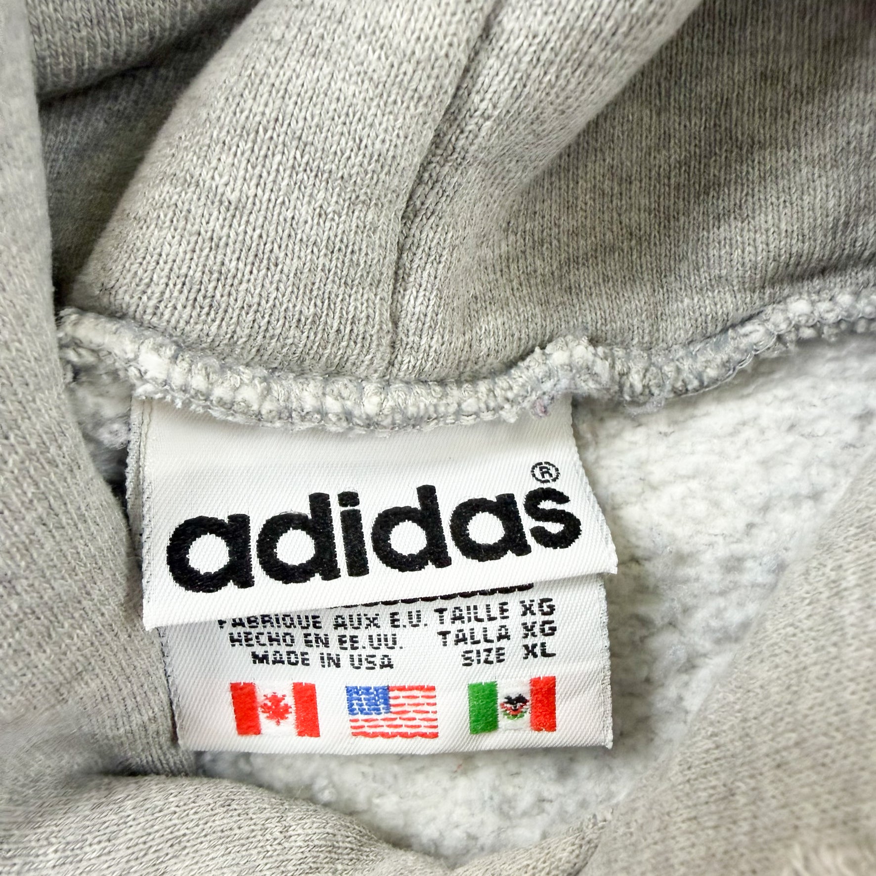 F- Vintage Adidas Embroidered Logo & Text Made In USA Hoodie