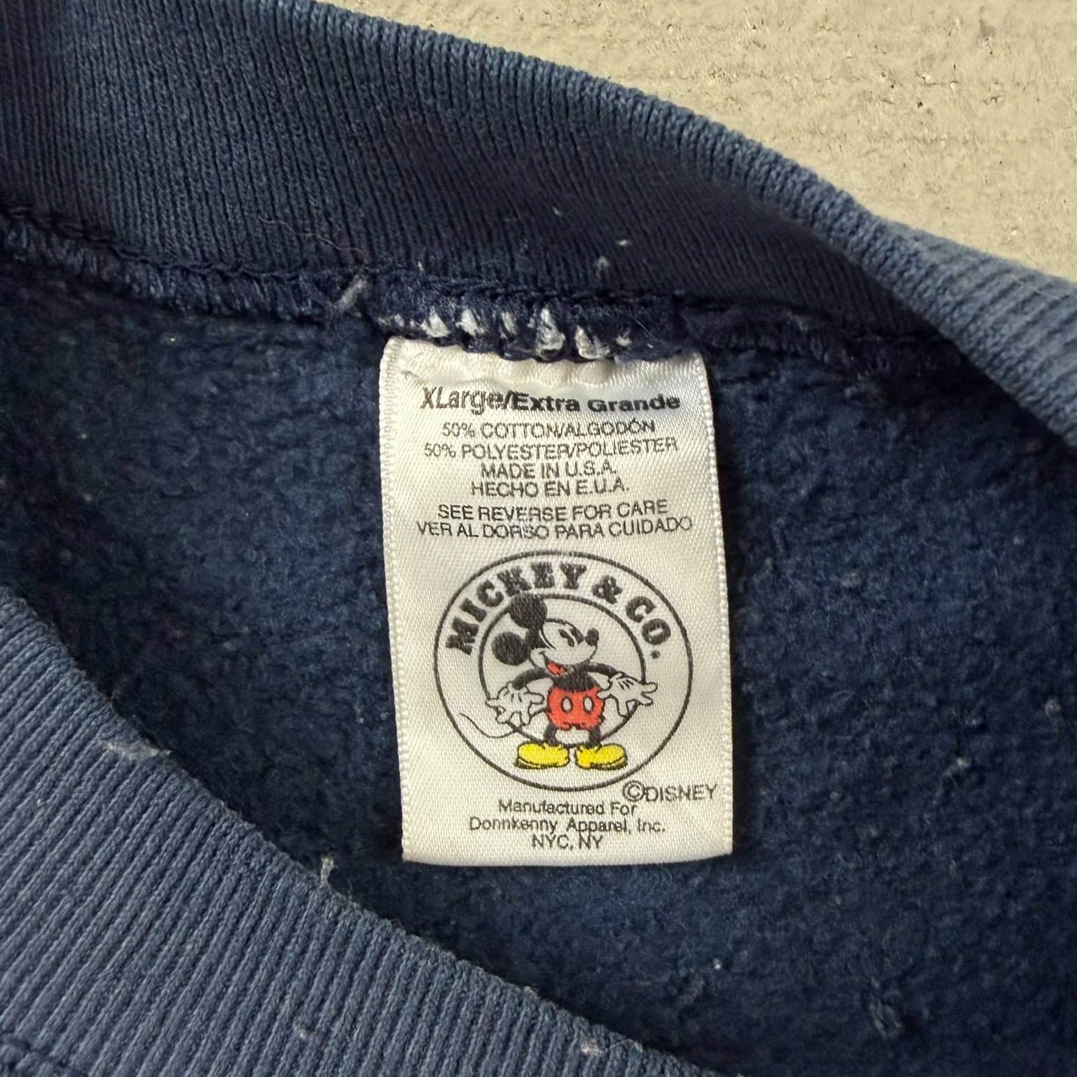 F- Vintage Disney Mickey Embroidered Text & Character Made In USA Crewneck