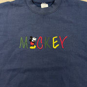 F- Vintage Disney Mickey Embroidered Text & Character Made In USA Crewneck