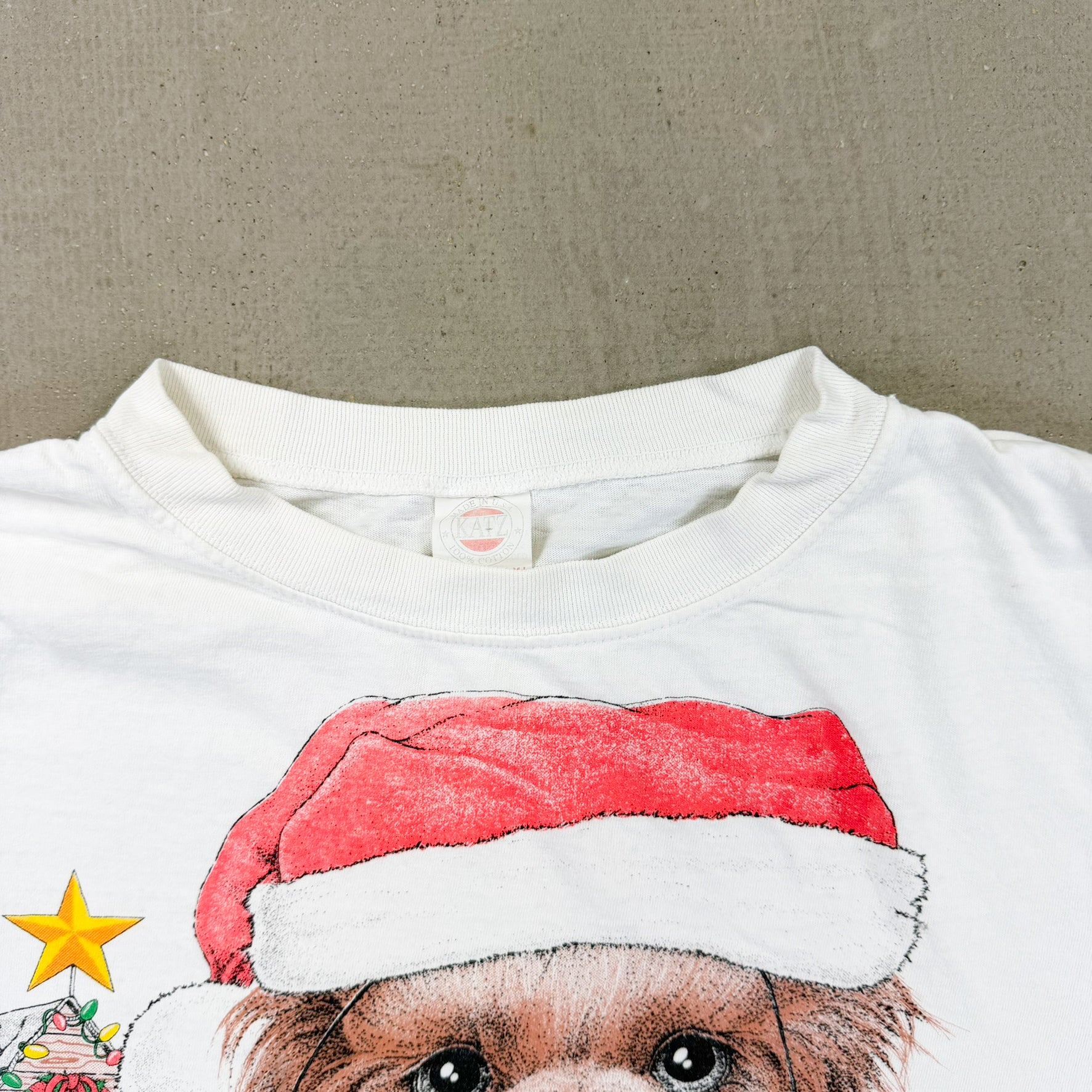 F- Vintage Christmas Dogs Animal Print Graphic Made In USA Tee