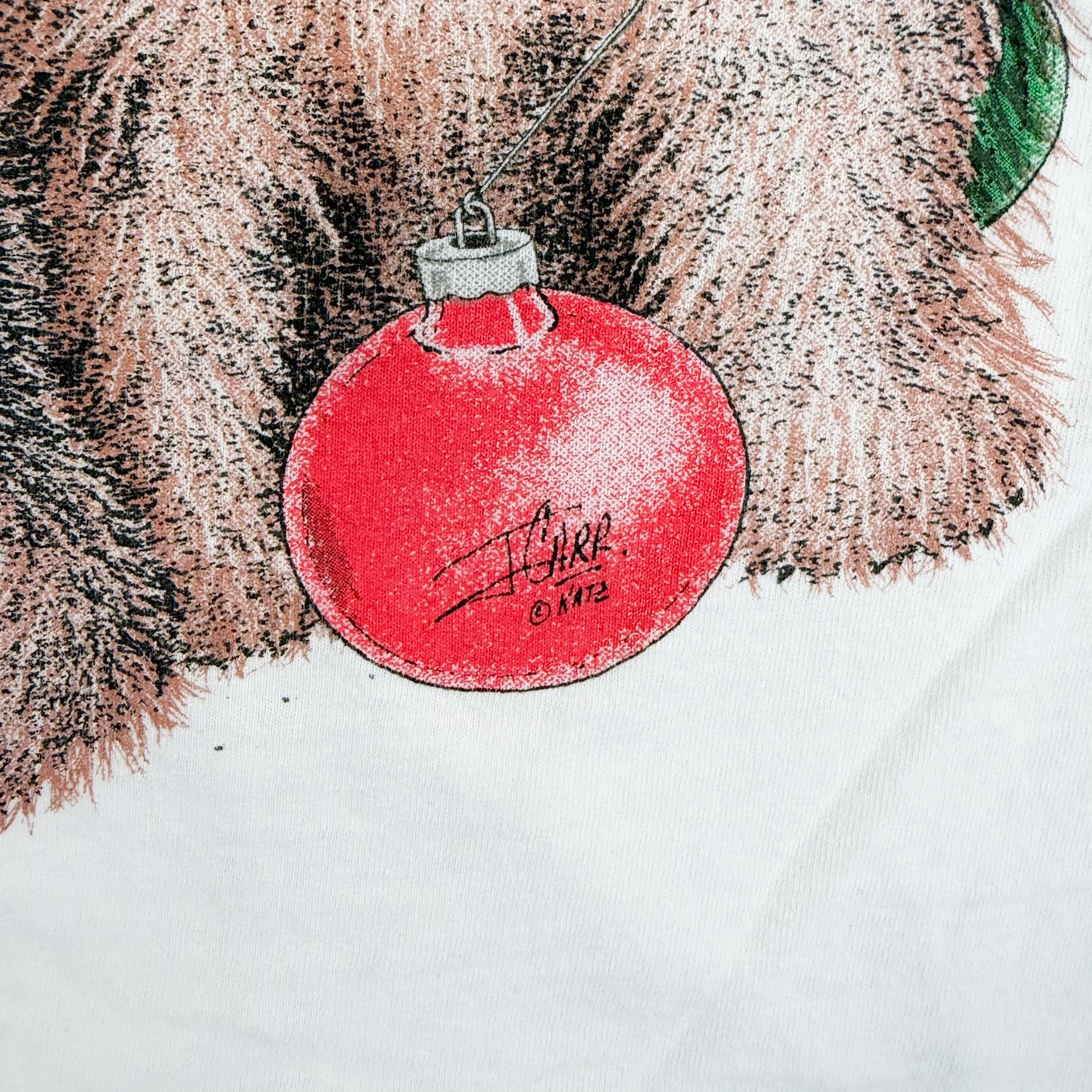 F- Vintage Christmas Dogs Animal Print Graphic Made In USA Tee