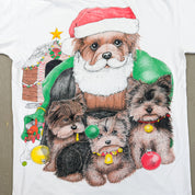 F- Vintage Christmas Dogs Animal Print Graphic Made In USA Tee