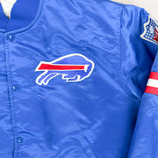 F- Vintage Buffalo Bills NFL Starter Logo Patch Satin Bomber Jacket