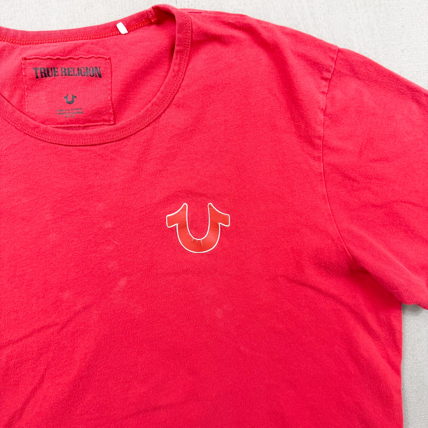 F- Vintage True Religion Logo Text Graphic Tee