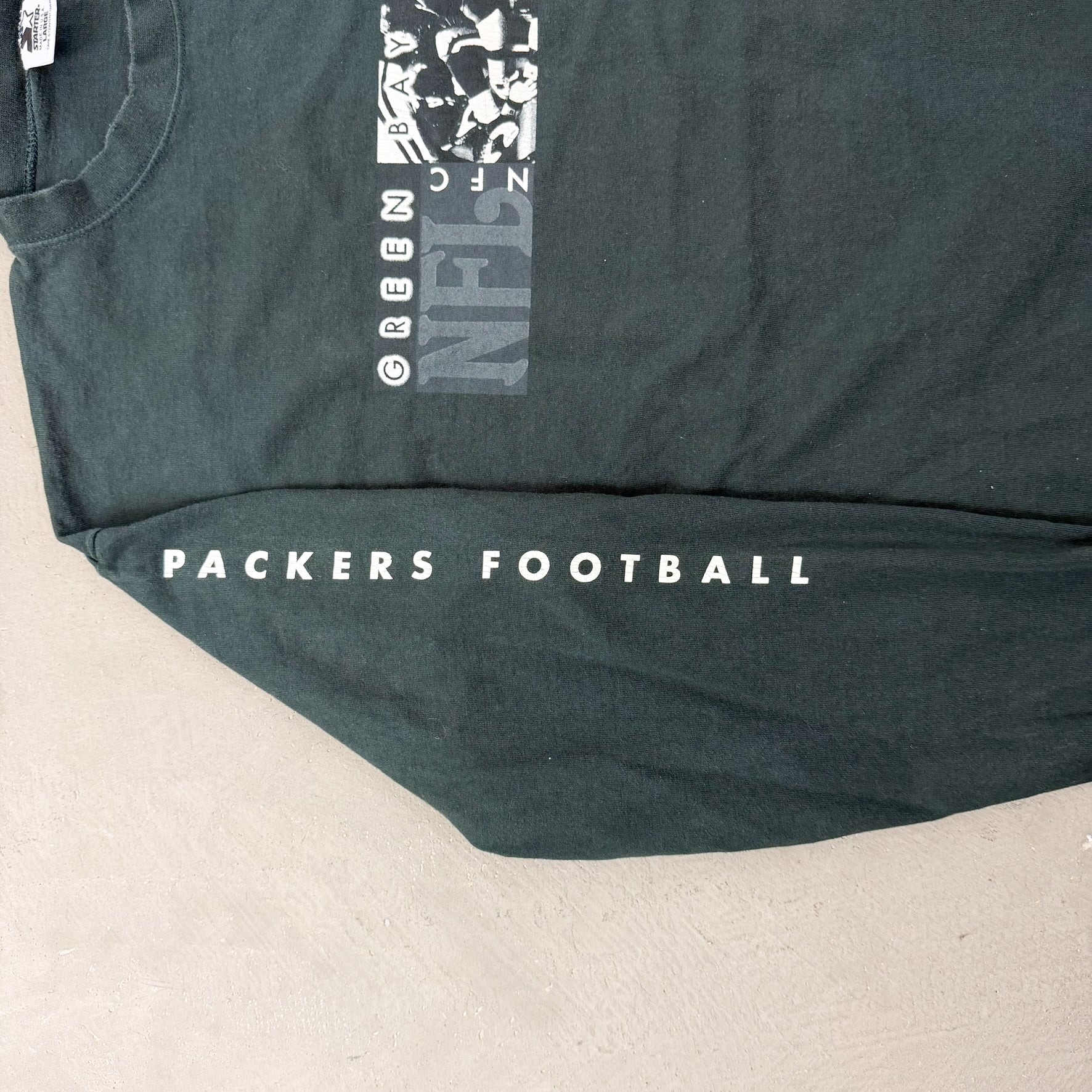 F- Vintage Green Bay Packers NFL Starter Text Made In USA Long Sleeve Tee