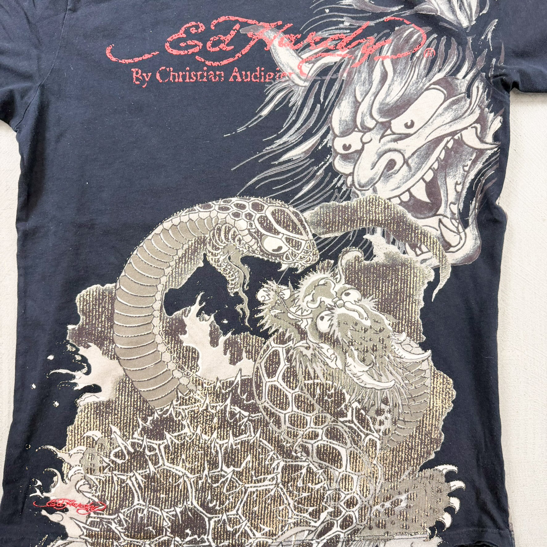 F- Vintage Ed Hardy Oni Mask & Snake Graphic Made In USA Tee