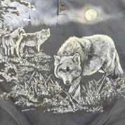 F- Vintage Art Unlimited Wolves & Moon Made In USA Henley Crewneck