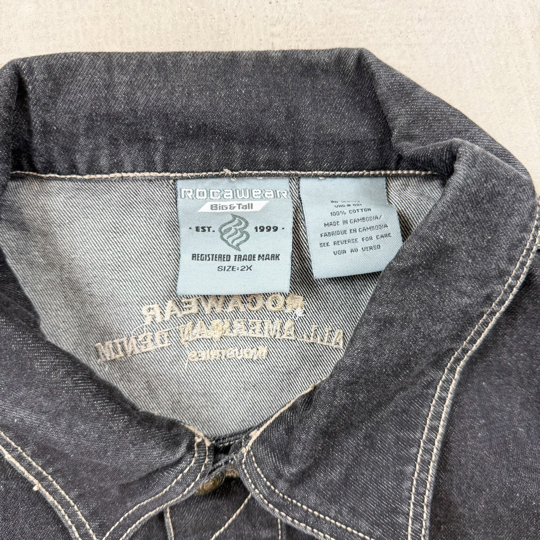 F- Vintage Rocawear Denim Big & Tall Embroidered Text Denim Jacket