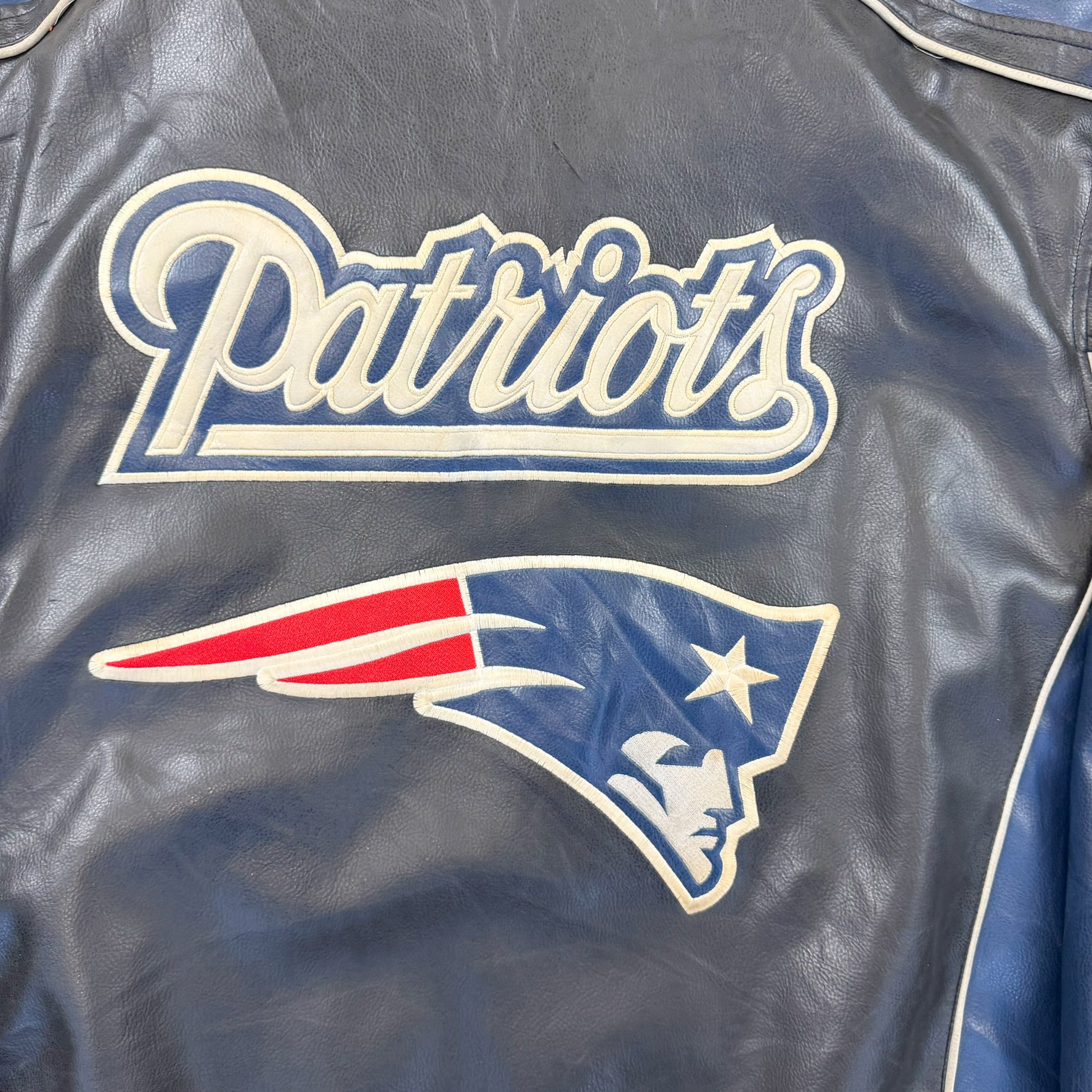 F- Vintage New England Patriots NFL Zip Up Leather Jacket