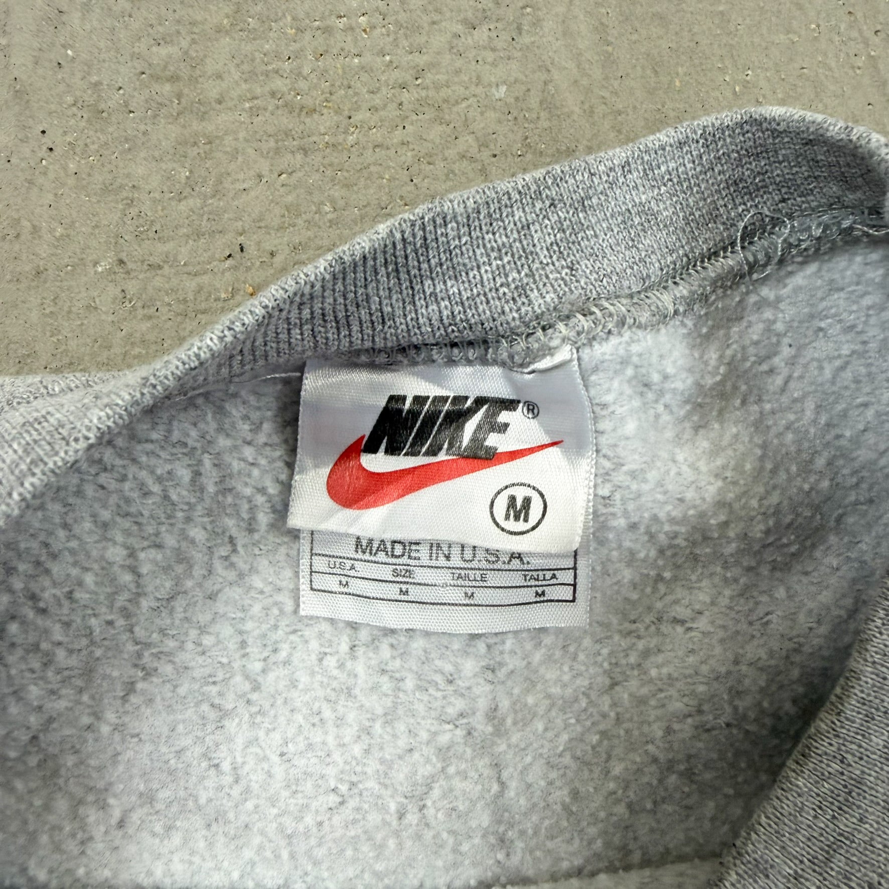 F- Vintage 90s Nike Embroidered Swoosh Made In USA Grey Crewneck