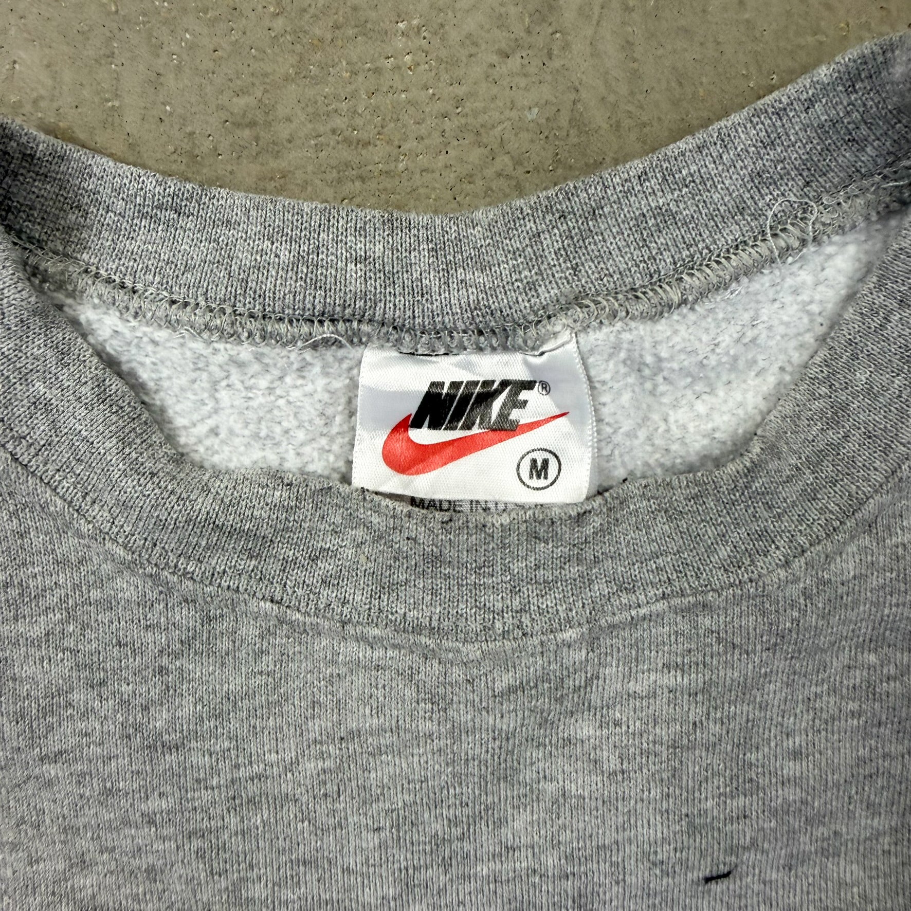 F- Vintage 90s Nike Embroidered Swoosh Made In USA Grey Crewneck