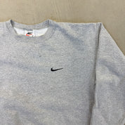 F- Vintage 90s Nike Embroidered Swoosh Made In USA Grey Crewneck