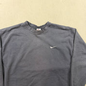 F- Vintage 90s Nike Embroidered Swoosh Black Made In USA Crewneck