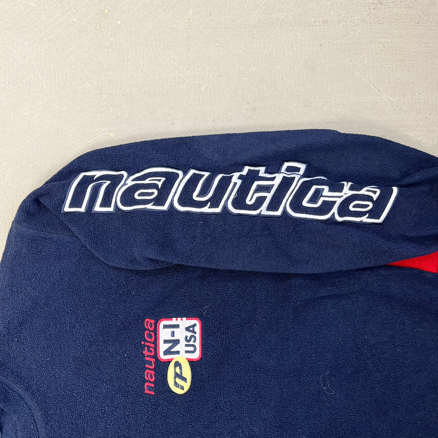 F- Nautica Embroidered Text & Logo Polar Fleece Crewneck