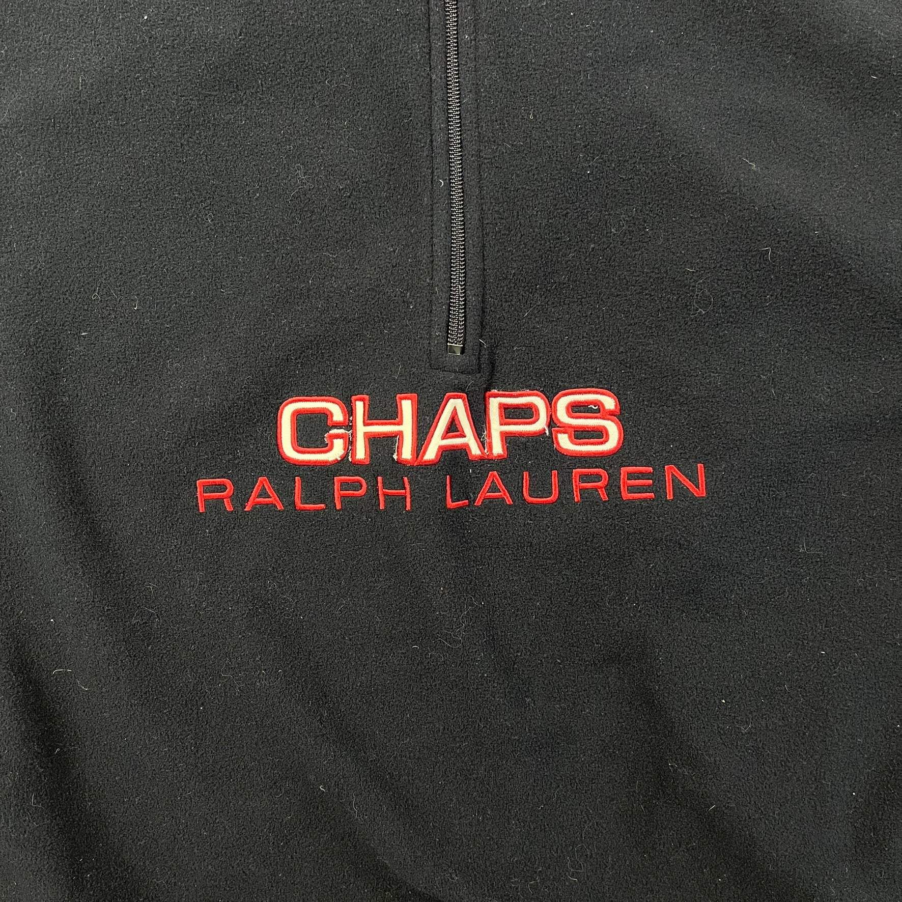 F- Ralph Lauren Chaps Embroidered Text Polar Fleece Quarter Zip Crewneck