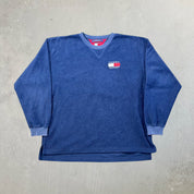 F- Tommy Hilfiger 90's Embroidered Logo Polar Light Blue Cuffs Fleece Crewneck