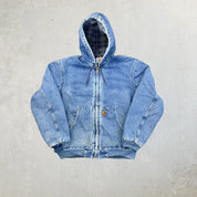 F- Vintage Carhartt JB198 Denim Active Hooded Workwear Jacket