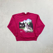 F- Vintage Wolf Howling & River Graphic Crewneck