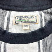F- Vintage Guess Los Angeles Embroidered Text Stripped Tee