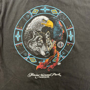 F- Vintage Glacier National Park Montana Eagle & Wolf Made In USA Tee