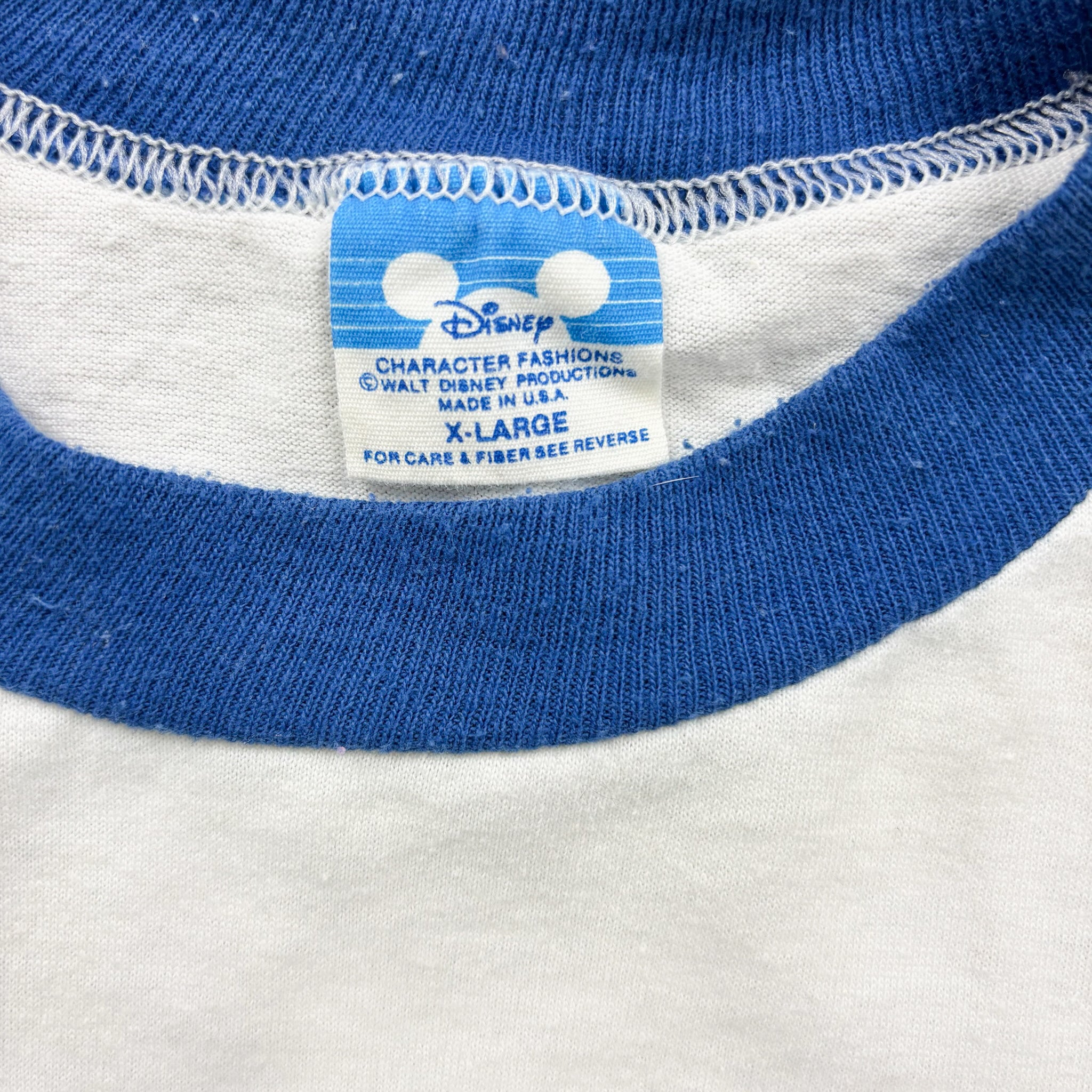 F- Vintage Disneyland Donald Duck Graphic & Text Made In USA Ringer Tee