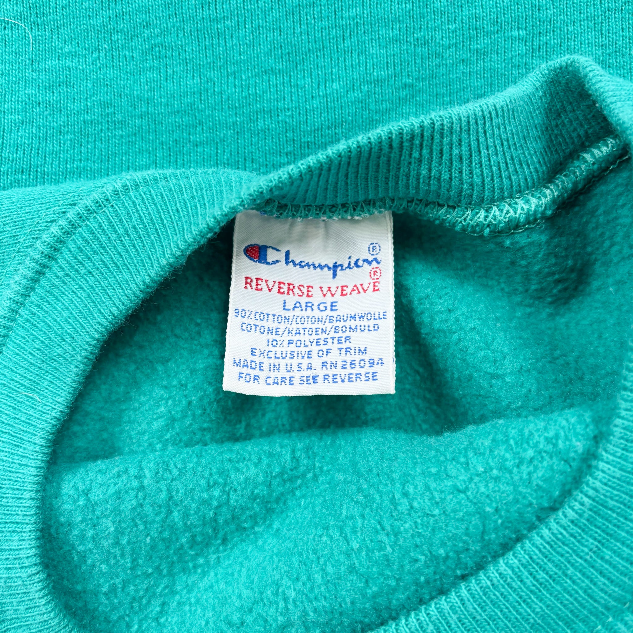 F- Vintage Champion Reverse Weave Made In USA Teal Crewneck