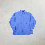 F- Vintage Tommy Hilfiger Embroidered Crest Blue Button Down Shirt