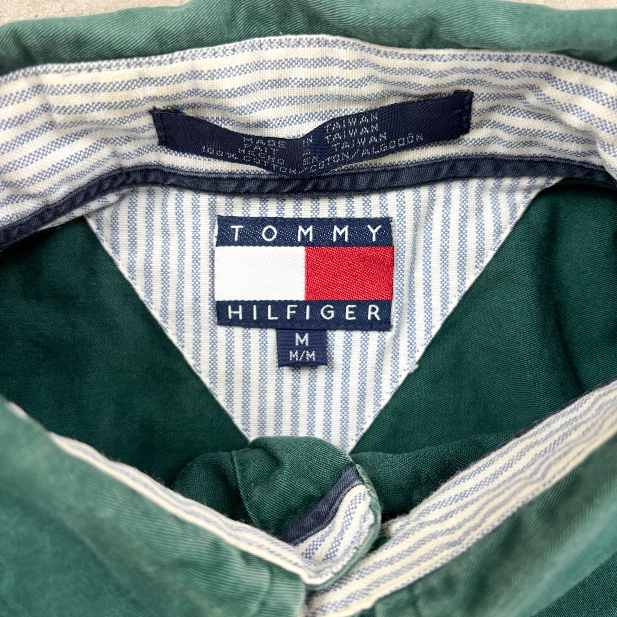 F- Vintage Tommy Hilfiger 90's Embroidered Crest Dark Green Button Down Shirt