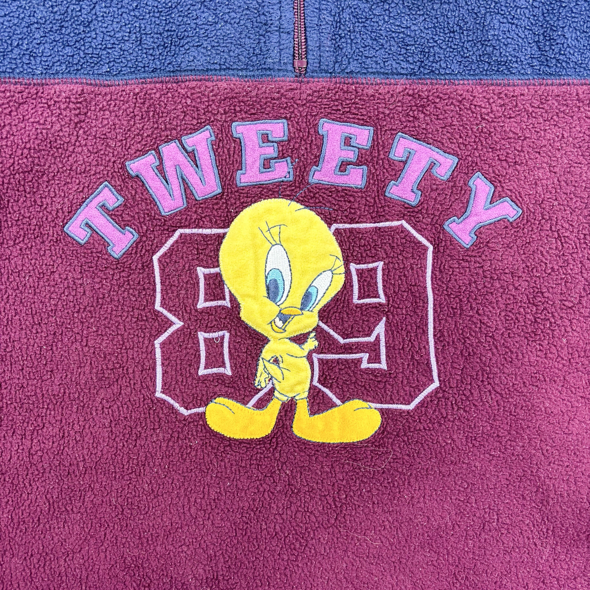 F- Vintage Looney Tunes Tweedy Bird Embroidered Quarter Zip Polar Fleece