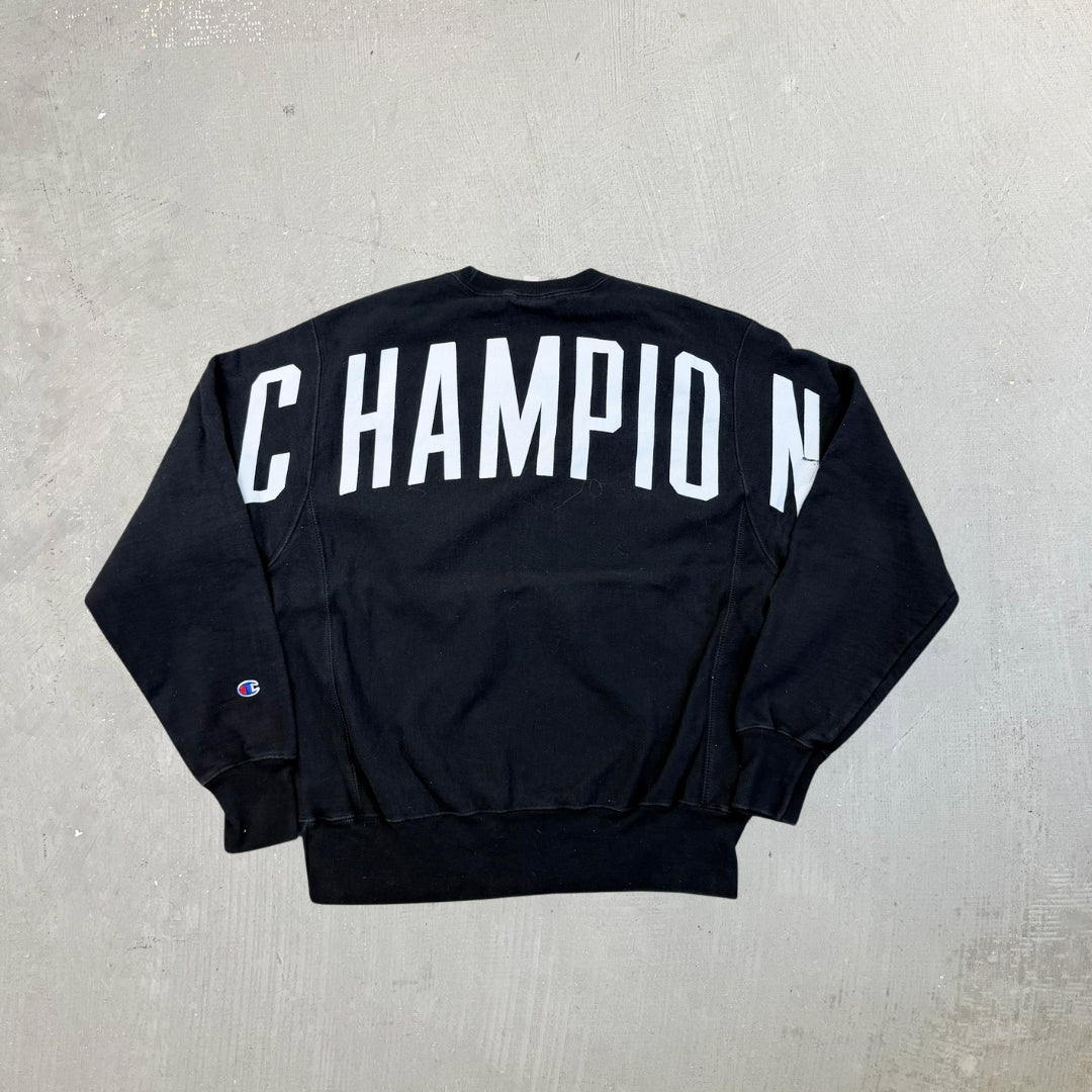F- Vintage Champion Reverse Weave Back Text Print Crewneck