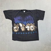 F- Vintage '93 Wolves Animal Print Graphic Single Stitch Made In USA Tee