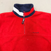 F- Vintage Tommy Hilfiger Embroidered Text Quarter Zip Polar Fleece